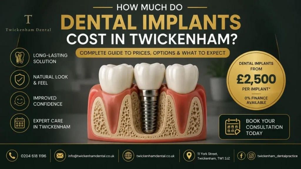 Dental implants cost in Twickenham with full smile restoration and permanent tooth replacement options