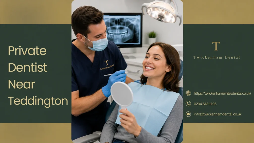 Smiling patient consulting with a private dentist at Twickenham Dental near Teddington.