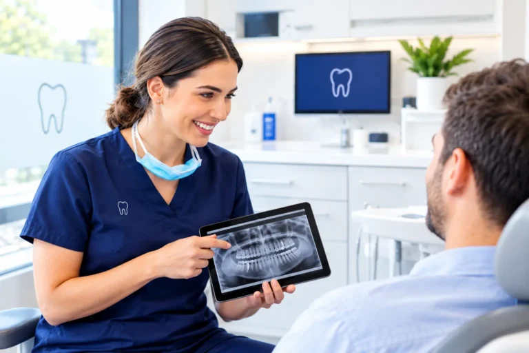 Dental implant consultation in Twickenham with a dentist discussing treatment options with a patient.